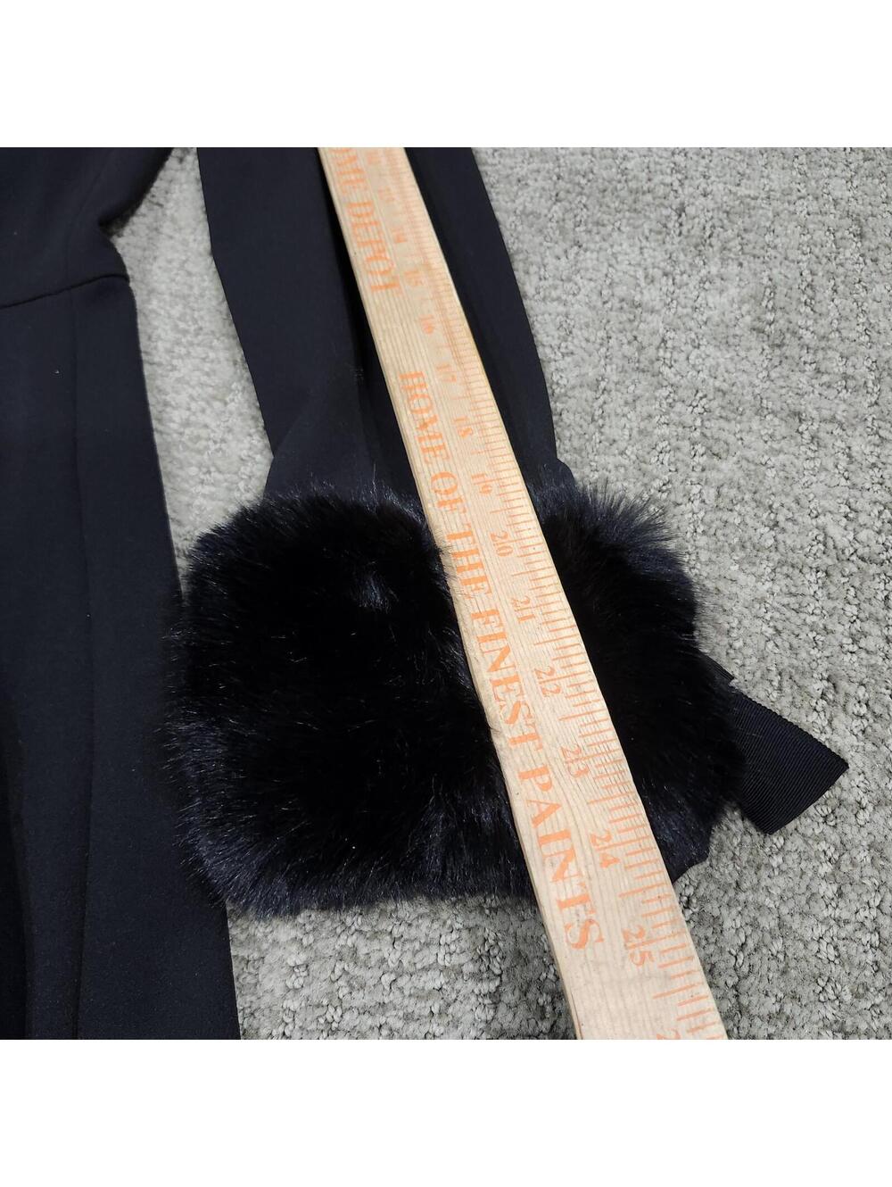 Calvin Klein Black Long Sleeve Fit and Flare Dress with Faux Fur Cuffs Size 16 - Picture 3 of 12